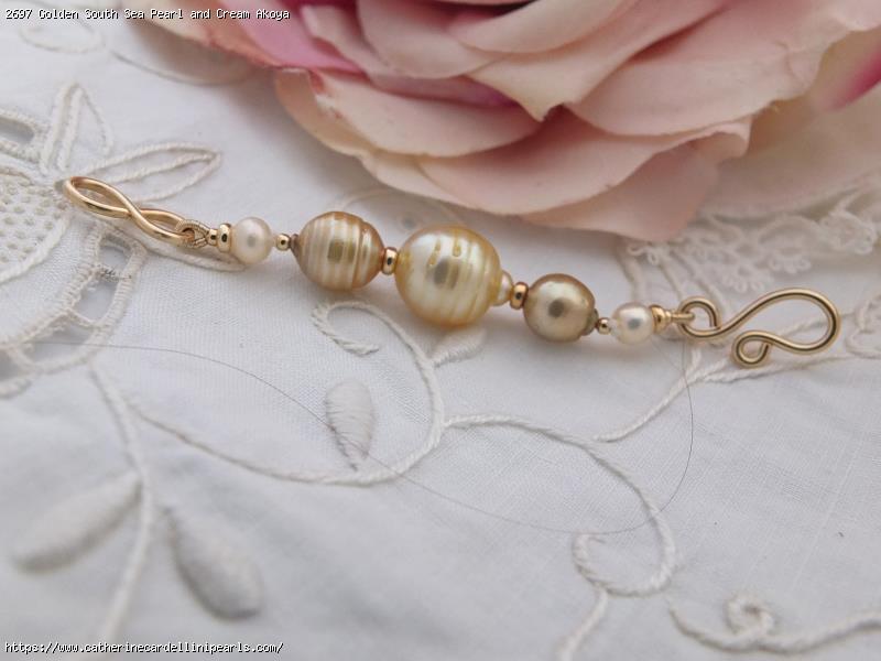Golden South Sea Pearl and Cream Akoya Saltwater Pearl Necklace Extender