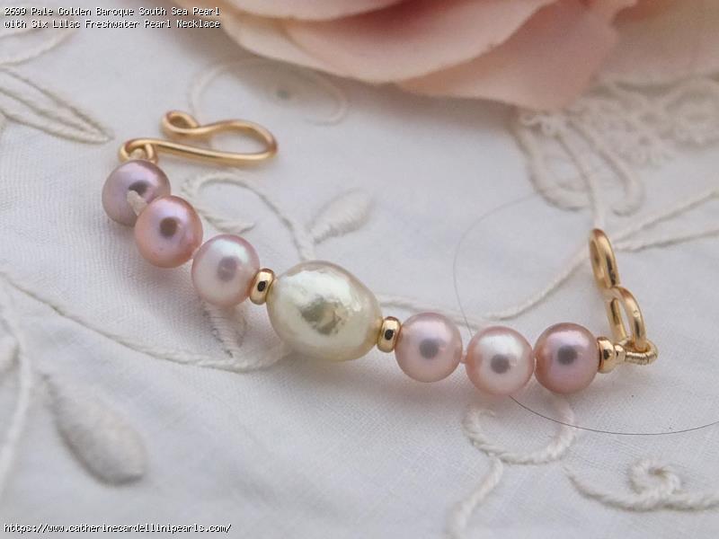 Pale Golden Baroque South Sea Pearl with Six Lilac Freshwater Pearl Necklace Extender