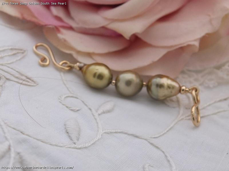 Three Deep Golden South Sea Pearl Necklace Extender