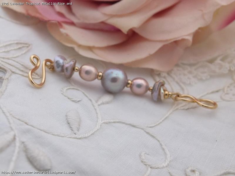Lavender Tropical Metallic Rice and Keshi Freshwater Pearl Necklace Extender