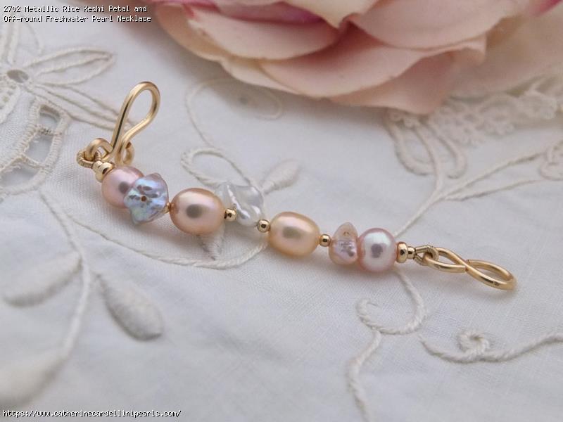 Metallic Rice Keshi Petal and Off-round Freshwater Pearl Necklace Extender
