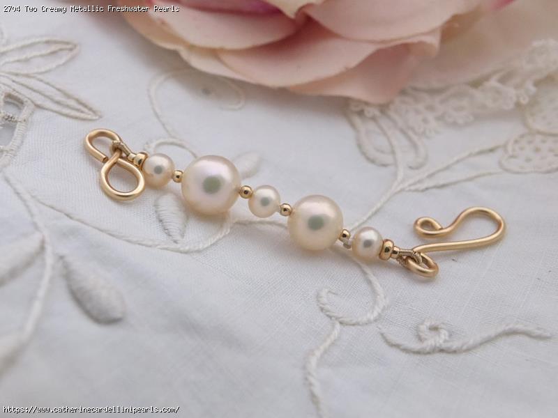 Two Creamy Metallic Freshwater Pearls with Three Cream Akoya Necklace Extender
