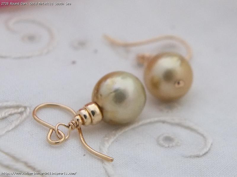 Round Dark Gold Metallic South Sea Pearl Earrings