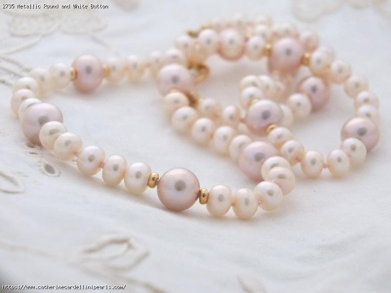 Metallic Round and White Button Freshwater Pearl Necklace