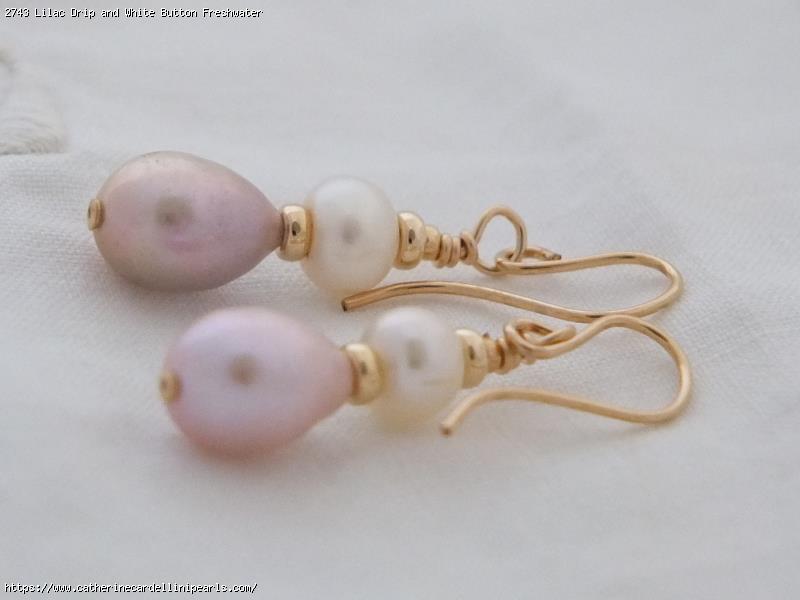 Lilac Drip and White Button Freshwater Pearl Earrings