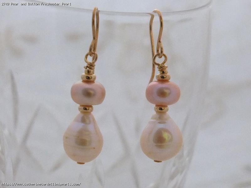 Pear and Button Freshwater Pearl Earrings