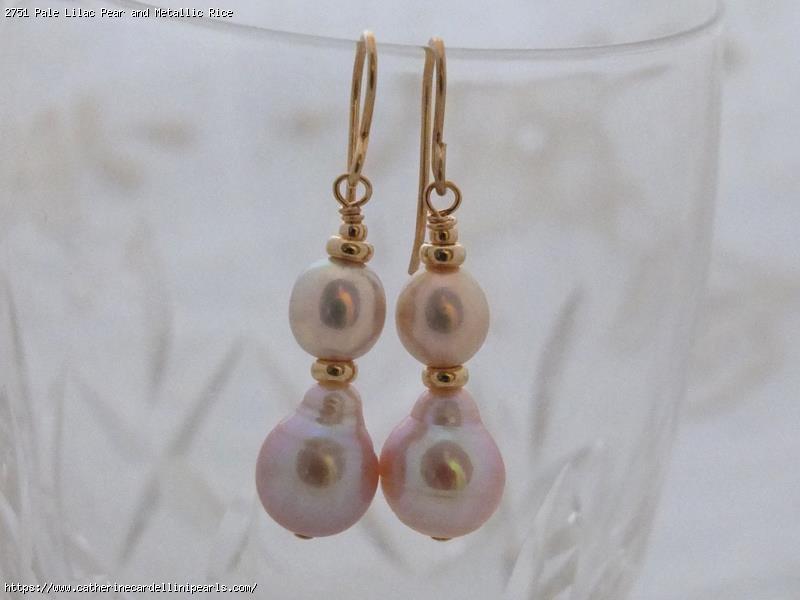 Pale Lilac Pear and Metallic Rice Freshwater Pearl Earrings