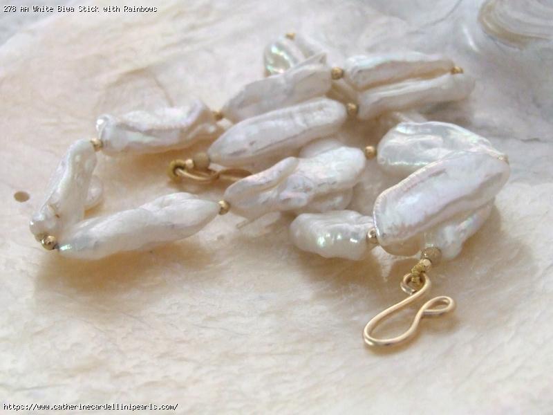 AA White Biwa Stick with Rainbows Freshwater Pearl Necklace