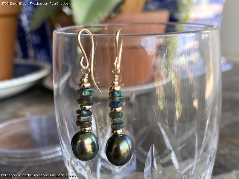 Dyed Black Freshwater Pearl with Stacked Black Opal Earrings
