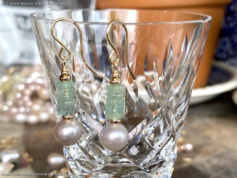 Round Natural Colour Pale Grey Freshwater Pearls with Aquamarine Earrings