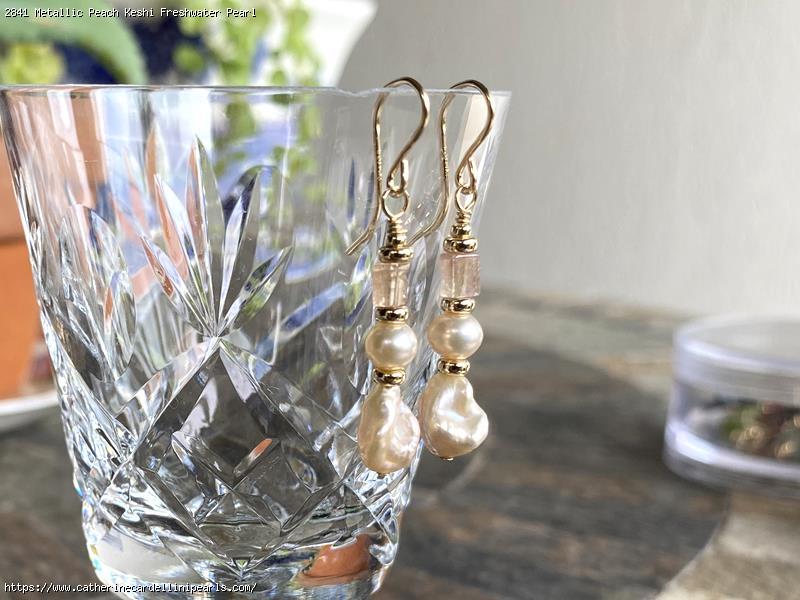 Metallic Peach Keshi Freshwater Pearl and Tourmaline Earrings