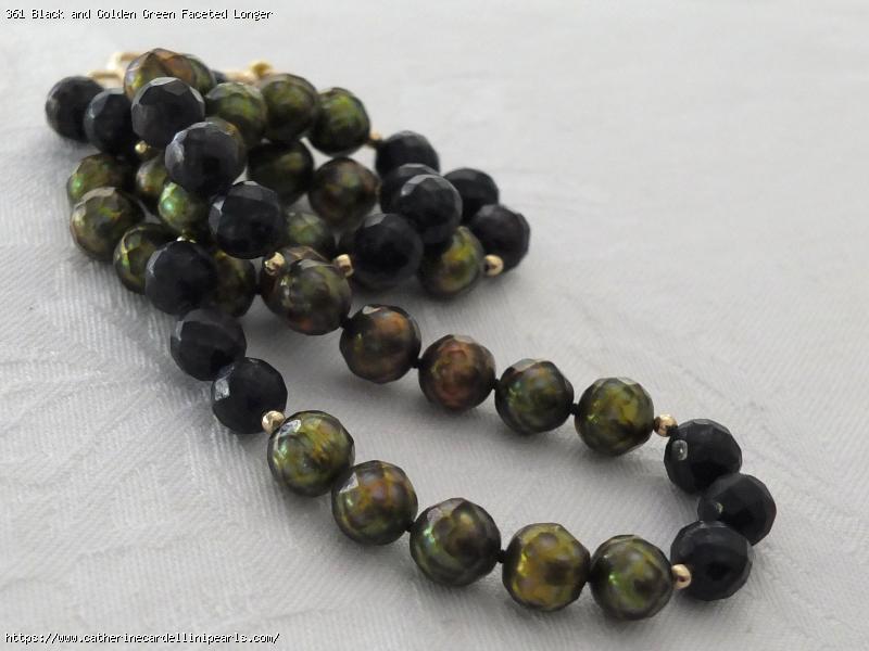 Black and Golden Green Faceted Longer Necklace