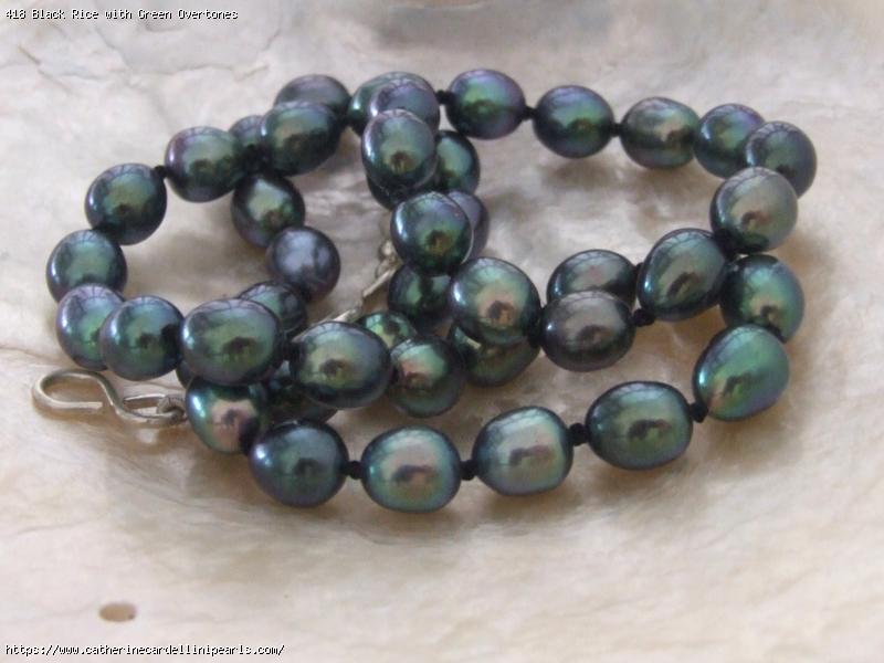 Black Rice with Green Overtones Freshwater Pearl Necklace