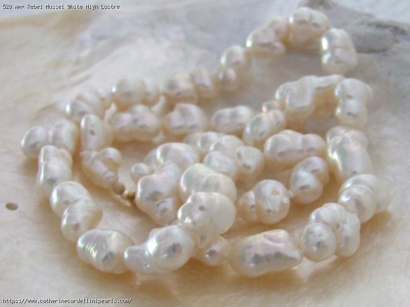 AA+ Rebel Mussel White High Lustre Baroque Freshwater Pearl Longer Necklace