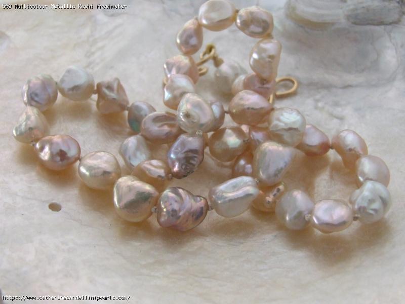 Multicolour Metallic Keshi Freshwater Pearl Necklace, Bracelet and Earring Set