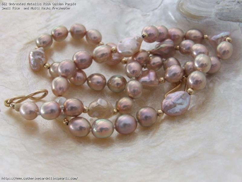 Untreated Metallic Rich Golden Purple Small Rice  and Multi Keshi Freshwater Pearl Necklace