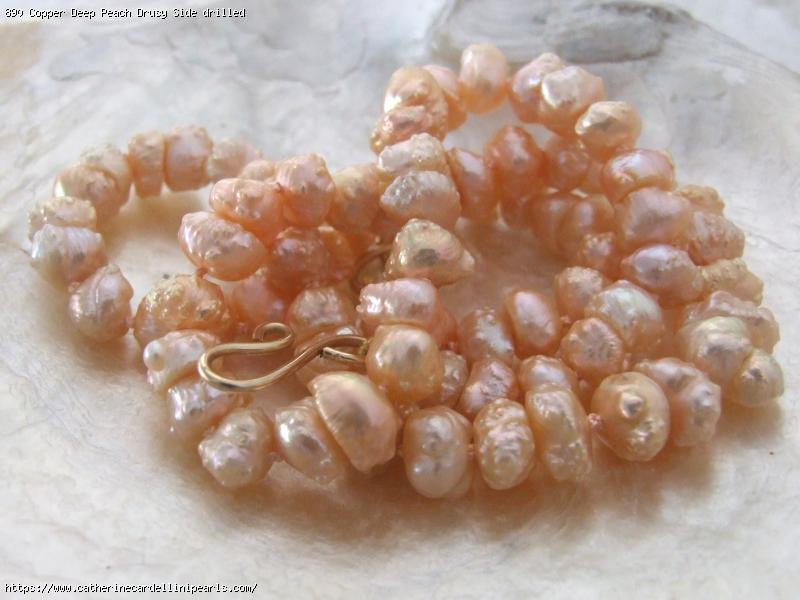 Copper Deep Peach Drusy Side drilled Bread Freshwater pearl Necklace