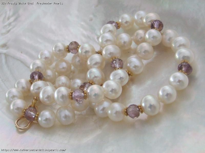 Frosty White Oval  Freshwater Pearls with Micro Faceted Ametrine Necklace