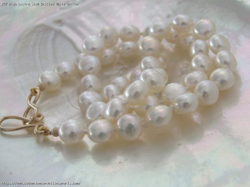High Lustre Side Drilled White Button Freshwater Pearl Necklace